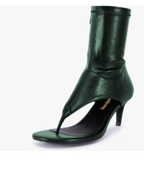 Maiyang Green Open Split Toe Sandal Boots Ankle High Zip up Kitten Low Heel Shoe